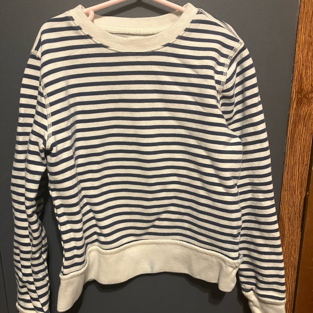 CrewCuts J Crew White and Blue Striped Pullover Medium (8-9)